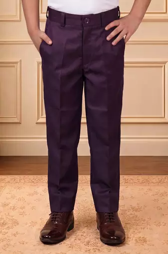 Boys wine satin peacock bead work embroidered indo western blazer & trouser set