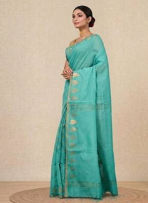 sea green heart motifs cotton blend handspun soft saree 2
