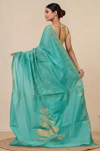sea green heart motifs cotton blend handspun soft saree
