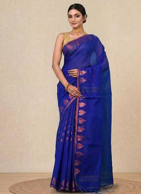 blue heart motifs cotton blend handspun soft saree 1