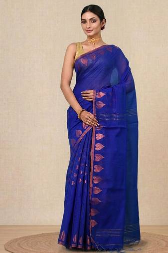 blue heart motifs cotton blend handspun soft saree