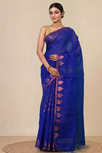 blue heart motifs cotton blend handspun soft saree