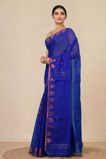 blue heart motifs cotton blend handspun soft saree