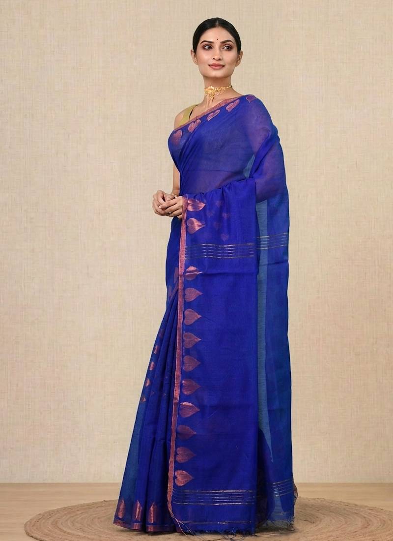blue heart motifs cotton blend handspun soft saree
