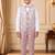 Boys light pink cotton blend floral sequined 3 piece suit set with bowtie