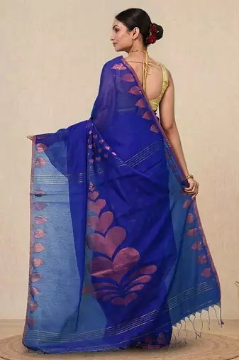 blue heart motifs cotton blend handspun soft saree