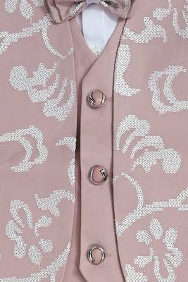 Boys light pink cotton blend floral sequined 3 piece suit set with bowtie 3