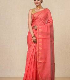 coral pink heart motifs cotton blend handspun soft saree