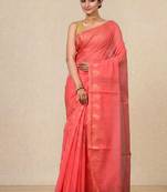 coral pink heart motifs cotton blend handspun soft saree