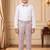Boys light pink cotton blend floral sequined 3 piece suit set with bowtie