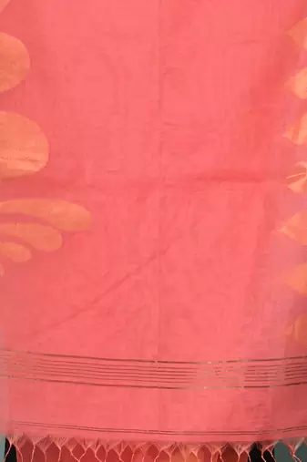 coral pink heart motifs cotton blend handspun soft saree