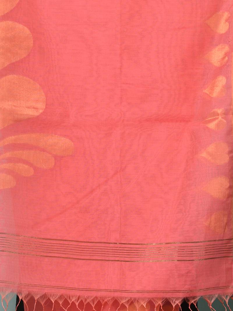 coral pink heart motifs cotton blend handspun soft saree