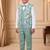 Boys mint green cotton blend floral sequined 3 piece suit set with bowtie