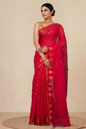 Red heart motifs cotton blend handspun soft saree