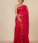 Red heart motifs cotton blend handspun soft saree