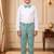 Boys mint green cotton blend floral sequined 3 piece suit set with bowtie