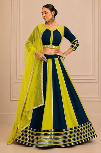 Lemon Cotton Handwork Navratri Lehenga Choli