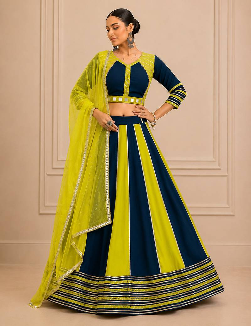Lemon Cotton Handwork Navratri Lehenga Choli