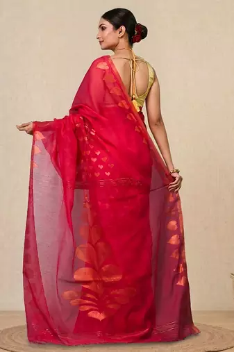 Red heart motifs cotton blend handspun soft saree