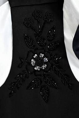 Boys black satin floral sequined with bead work embroidered 3 piece suit set with bowtie 3