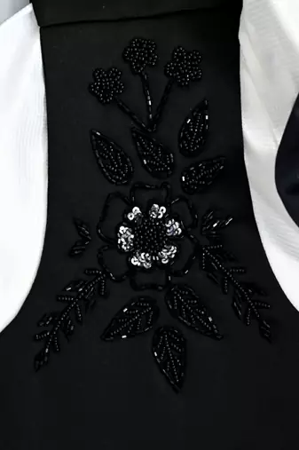 Boys black satin floral sequined with bead work embroidered 3 piece suit set with bowtie