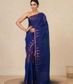 navy blue geometric motifs cotton blend handspun soft saree