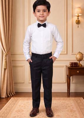 Boys black satin floral sequined with bead work embroidered 3 piece suit set with bowtie 5