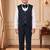 Boys navy blue satin floral sequined with bead work embroidered 3 piece suit set with bowtie