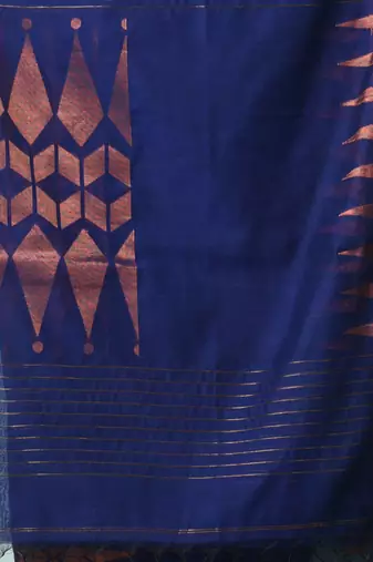 navy blue geometric motifs cotton blend handspun soft saree