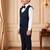 Boys navy blue satin floral sequined with bead work embroidered 3 piece suit set with bowtie
