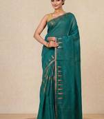 teal geometric motifs cotton blend handspun soft saree