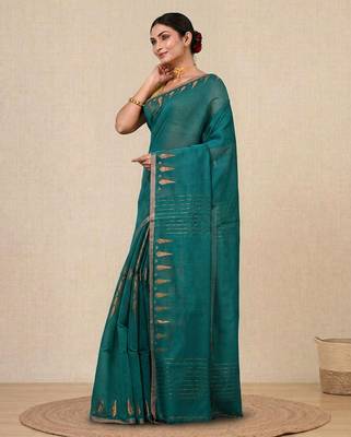 teal geometric motifs cotton blend handspun soft saree 2