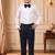 Boys navy blue satin floral sequined with bead work embroidered 3 piece suit set with bowtie