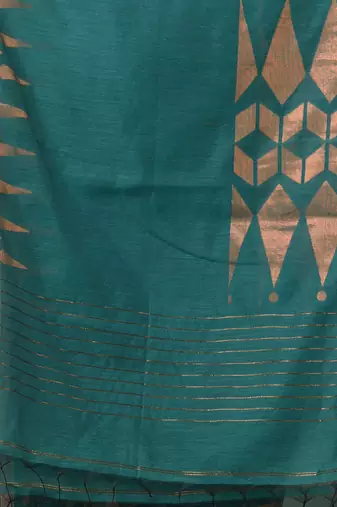 teal geometric motifs cotton blend handspun soft saree