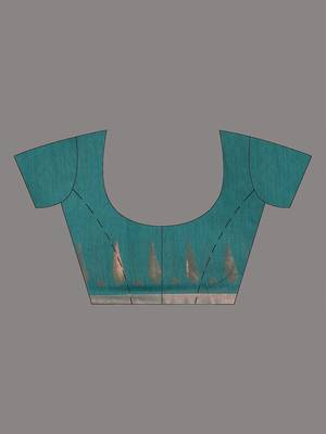 teal geometric motifs cotton blend handspun soft saree 5