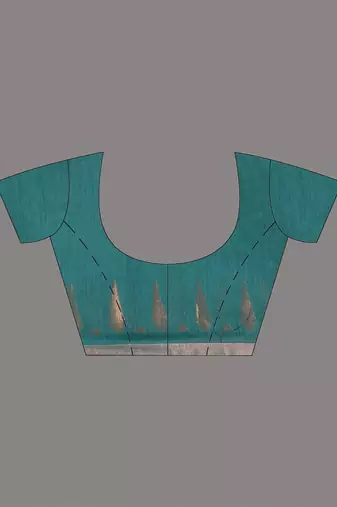 teal geometric motifs cotton blend handspun soft saree