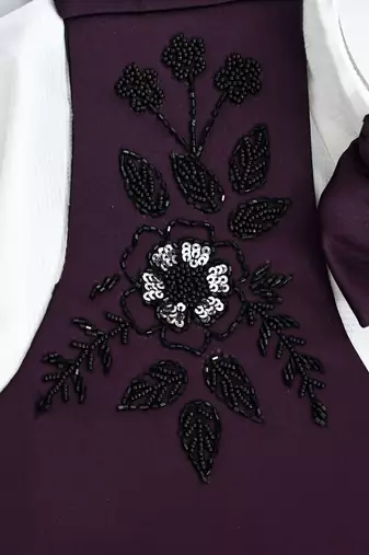 Boys wine satin floral sequined with bead work embroidered 3 piece suit set with bowtie