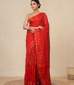 red geometric motifs cotton blend handspun soft saree