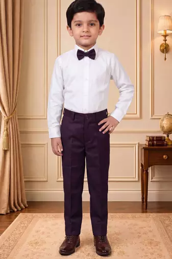 Boys wine satin floral sequined with bead work embroidered 3 piece suit set with bowtie