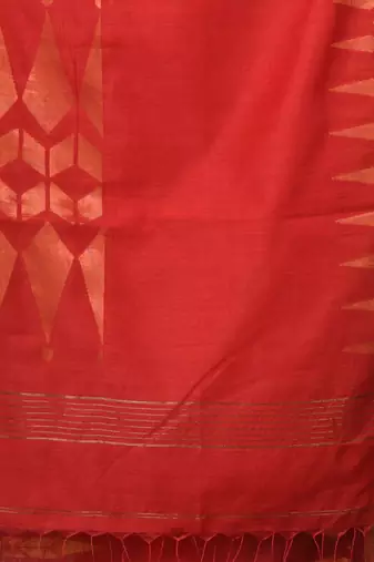 red geometric motifs cotton blend handspun soft saree