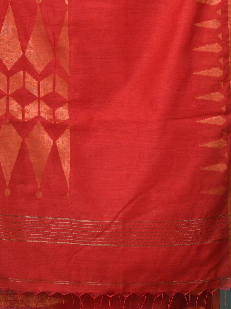 red geometric motifs cotton blend handspun soft saree