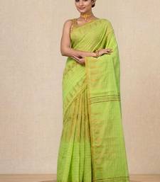 green geometric motifs cotton blend handspun soft saree