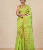 green geometric motifs cotton blend handspun soft saree