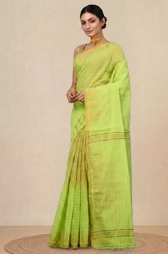 green geometric motifs cotton blend handspun soft saree