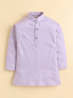 Boys lilac pure cotton heritage embroidered kurta pyjama set with waistcoat & necklace 5