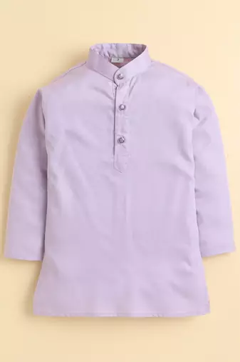 Boys lilac pure cotton heritage embroidered kurta pyjama set with waistcoat & necklace