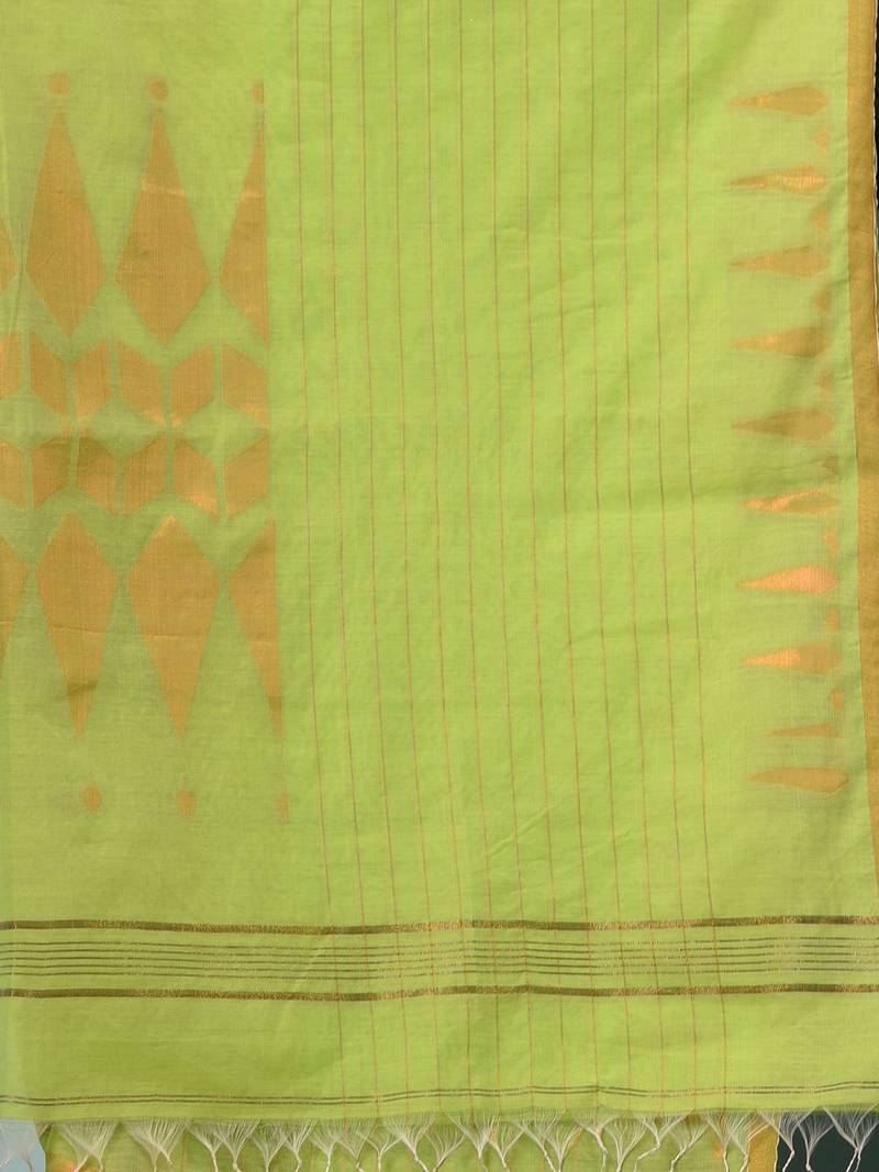 green geometric motifs cotton blend handspun soft saree