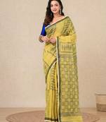 yellow texture pattern cotton blend handspun soft saree