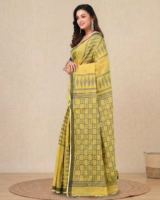 yellow texture pattern cotton blend handspun soft saree 2