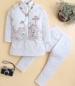 Boys white pure cotton heritage embroidered kurta pyjama set with waistcoat & necklace